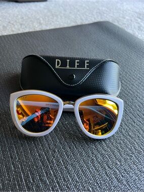 Diff Sunglasses White Cat Eye - Orange Lenses - Like New